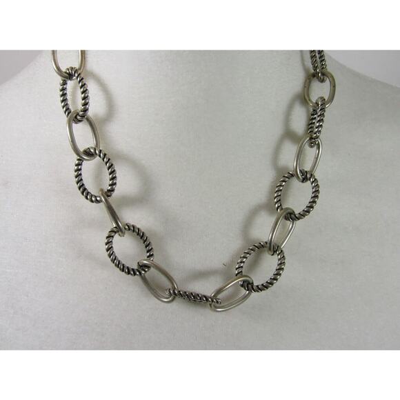 Silver Tone 3 Tier Chain Faux Pearl Bead Necklace 18" Boho Whimsigoth Retro Y2K - Picture 4 of 6